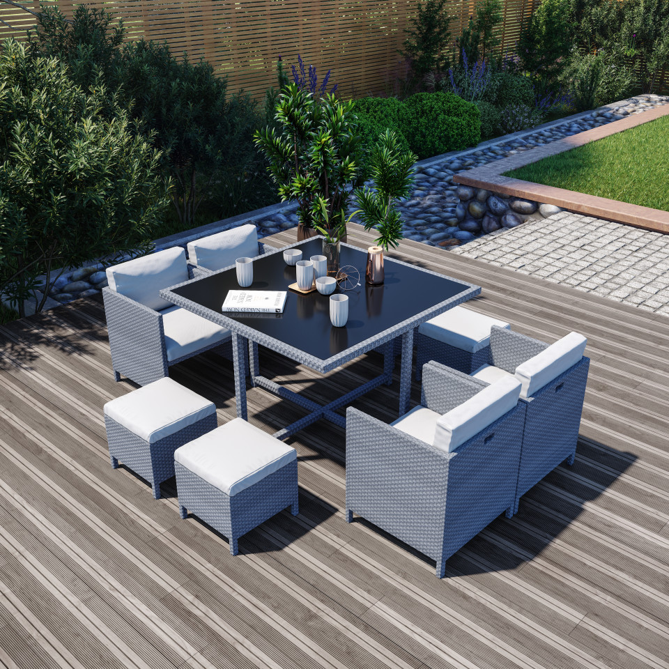 Ensemble de salon de jardin modulable avec table encastrable Gris