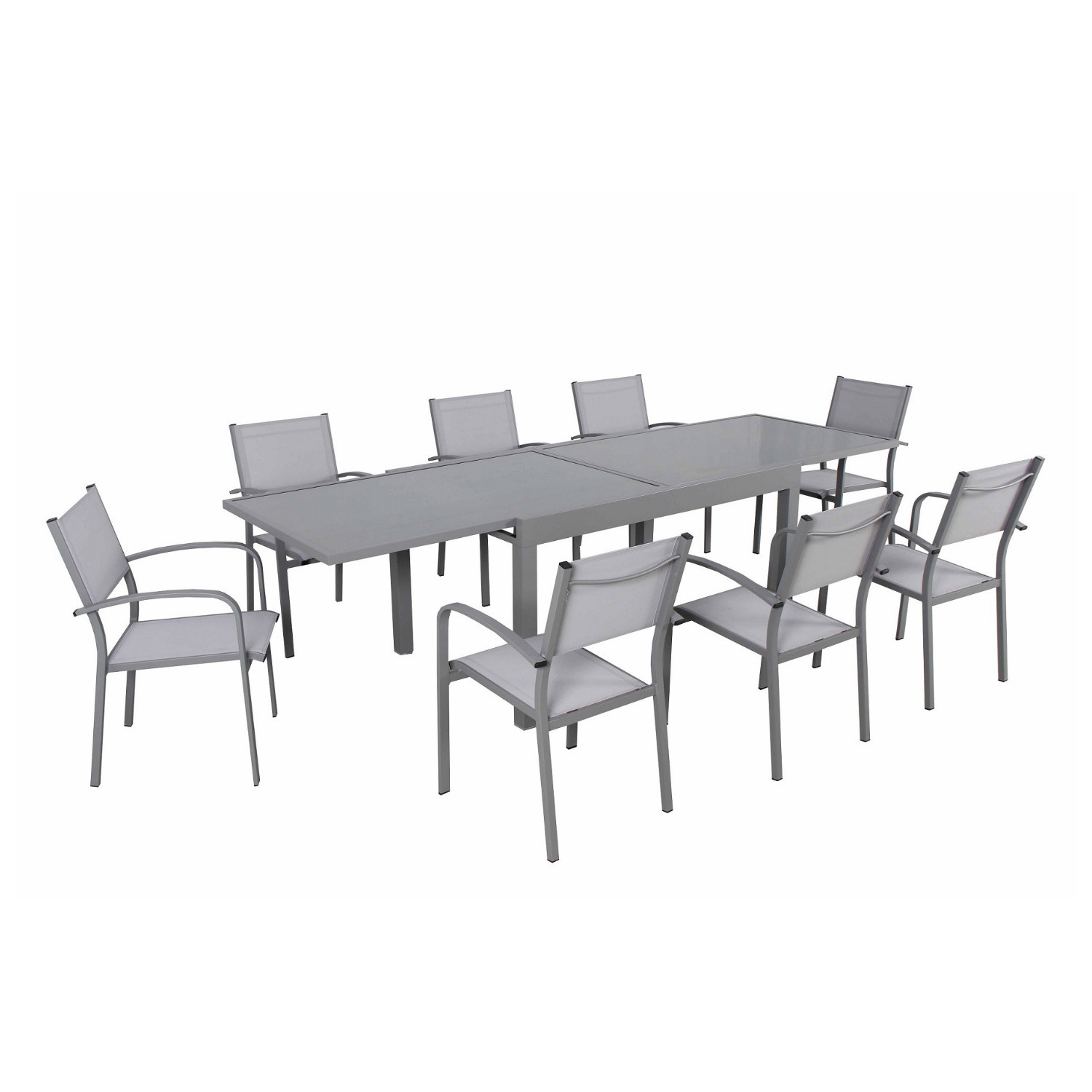 Table de jardin extensible aluminium 270cm + 8 fauteuils