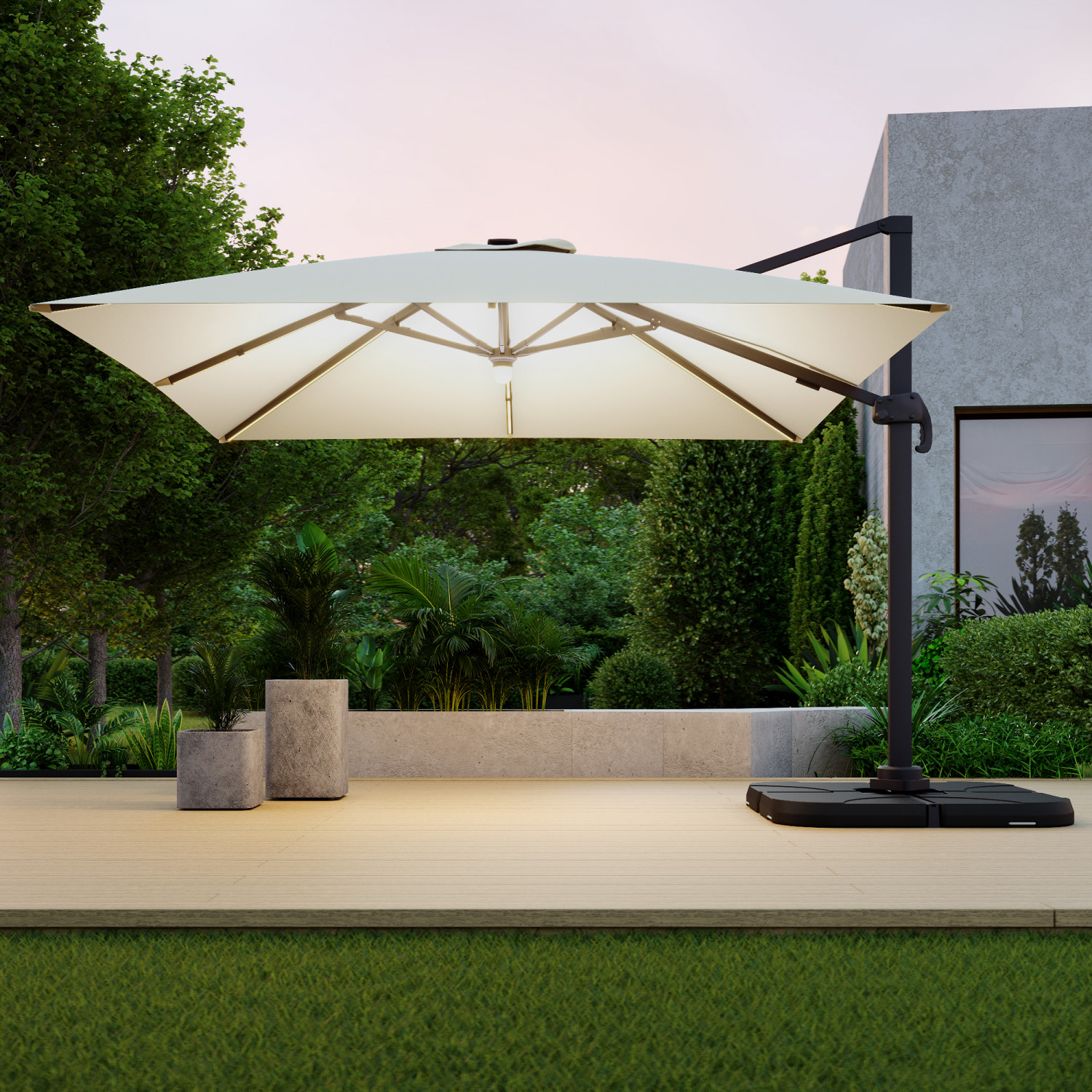 Parasol déporté solaire LED rectangulaire 3 x 4 m haut de gamme - Luce  Beige - inclinable, rabattable et rotatif - Cdiscount Jardin