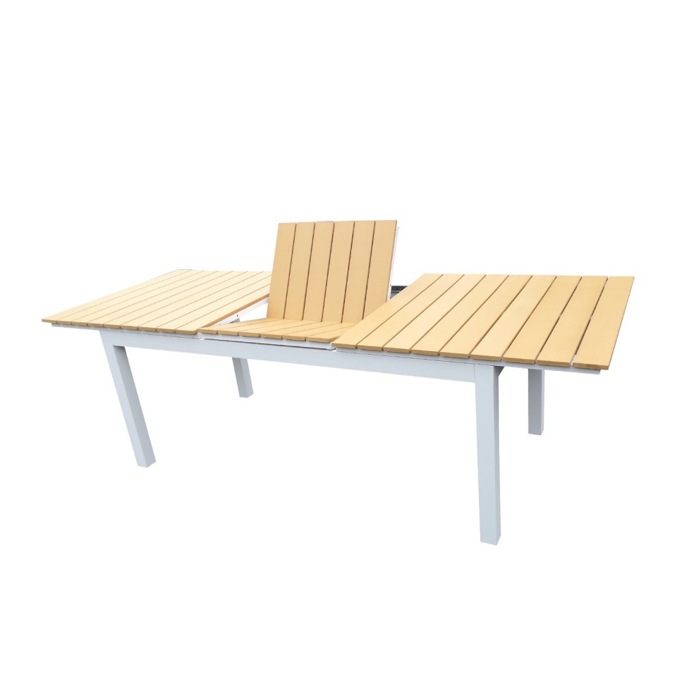 Table de jardin extensible aluminium blanc 180/240cm + 8 fauteuils
