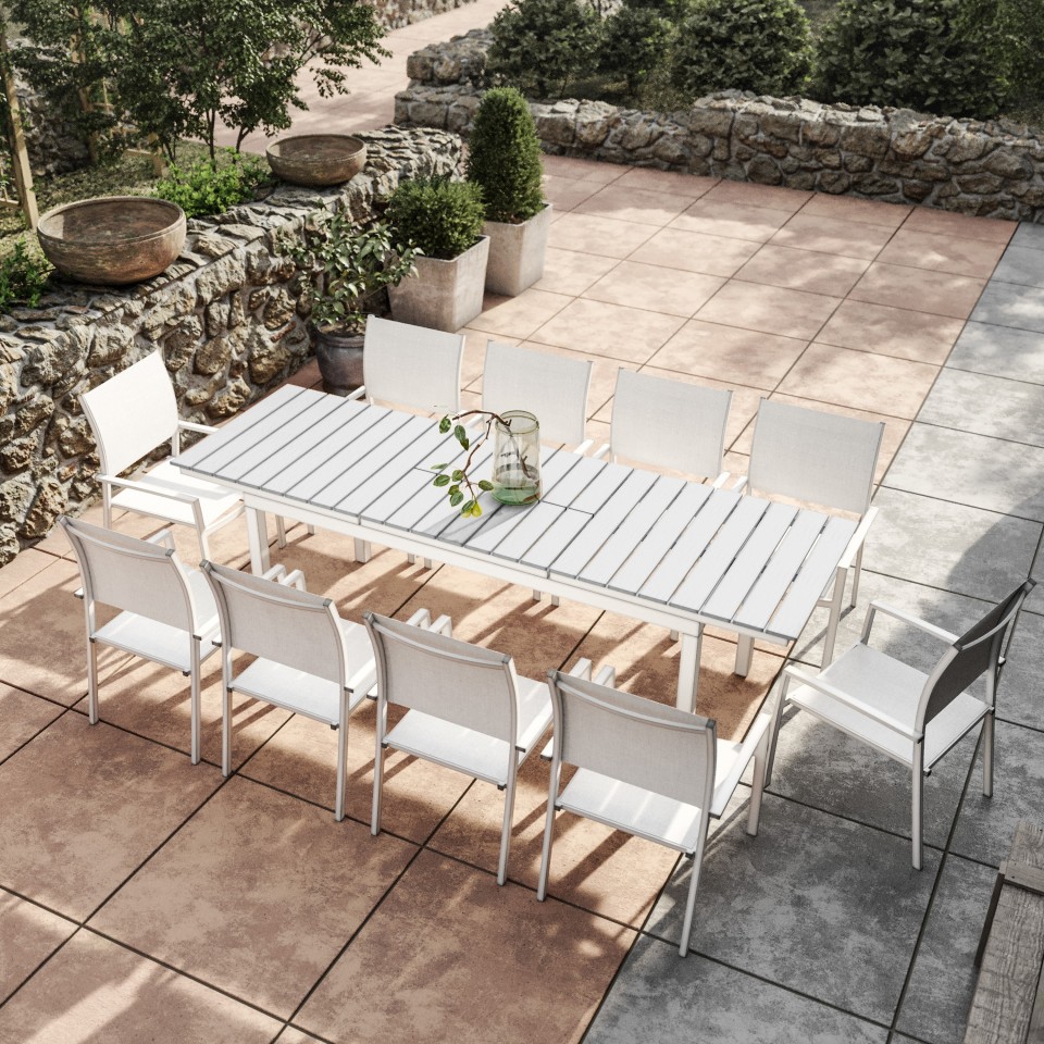 PALMA 10  Table de jardin extensible aluminium 180/240cm blanc gris